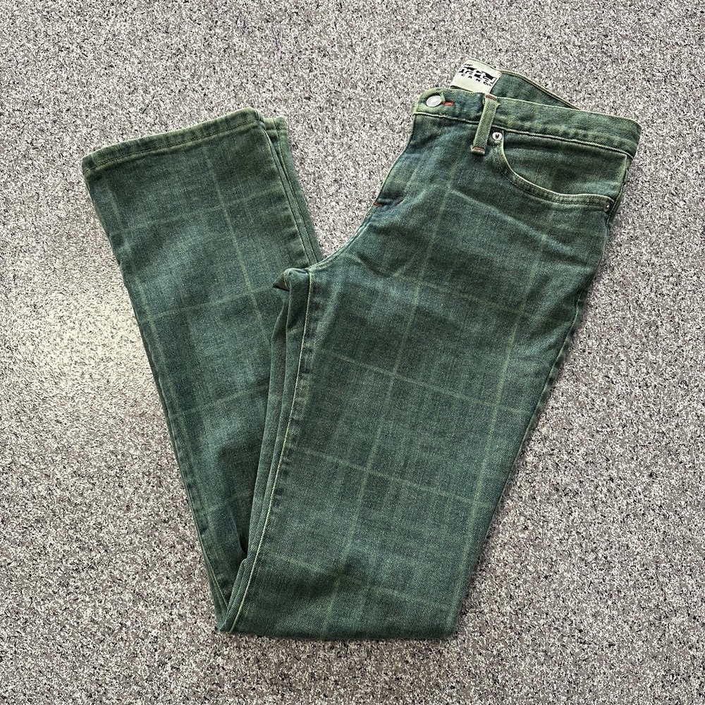 Fractal Jean Co Womens 8 L Jeans 31x33 Y2K 90's Green Plaid Straight Crossroads